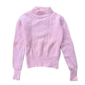 Vintage 60s Sample Angora Lambswool Sweater Fuzzy Mock Neck 32 Pink mohair